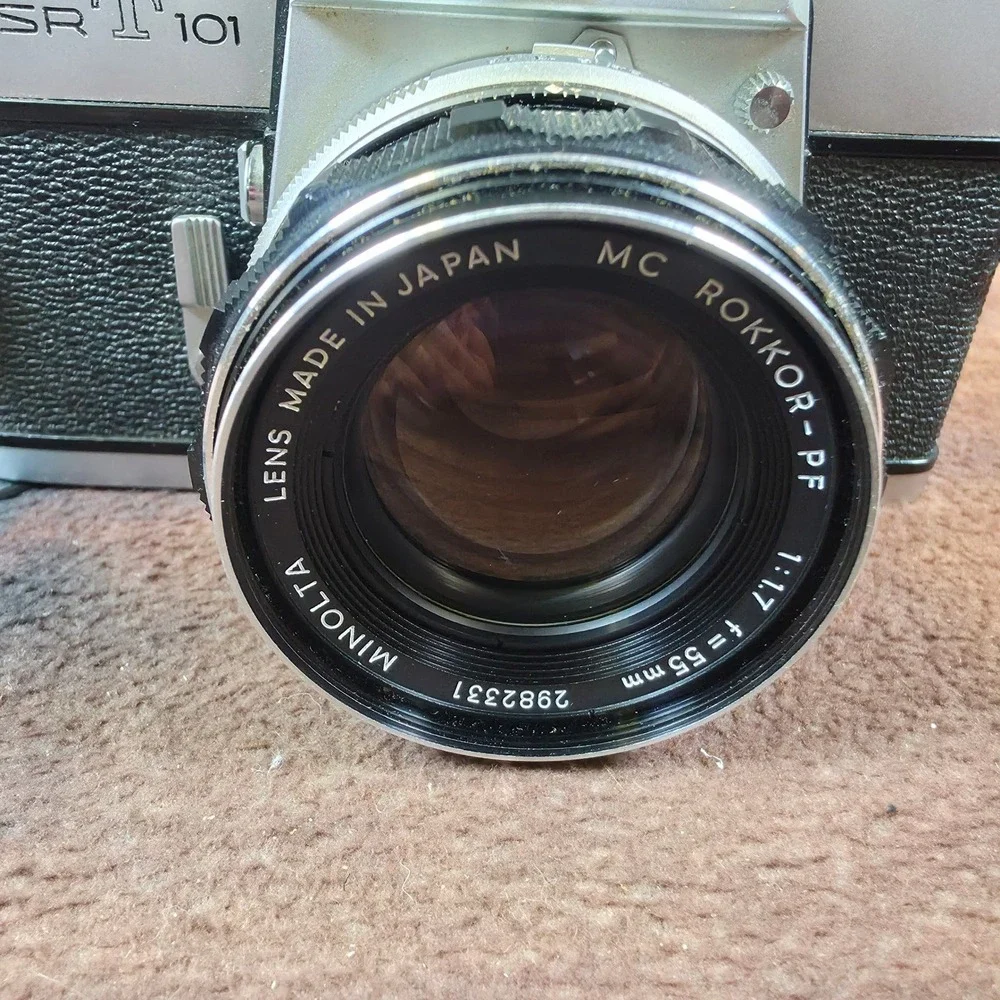 Minolta SRT 101 Film Camera Kit Silver Good 55mm 135mm Lenses Flash Case Manual